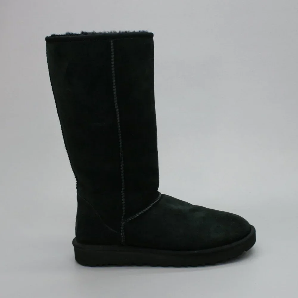 UGG Ladies 9 Classic Tall Ii Black Suede Sheepskin Shearling Lined Boots 1016224 - Picture 4 of 12